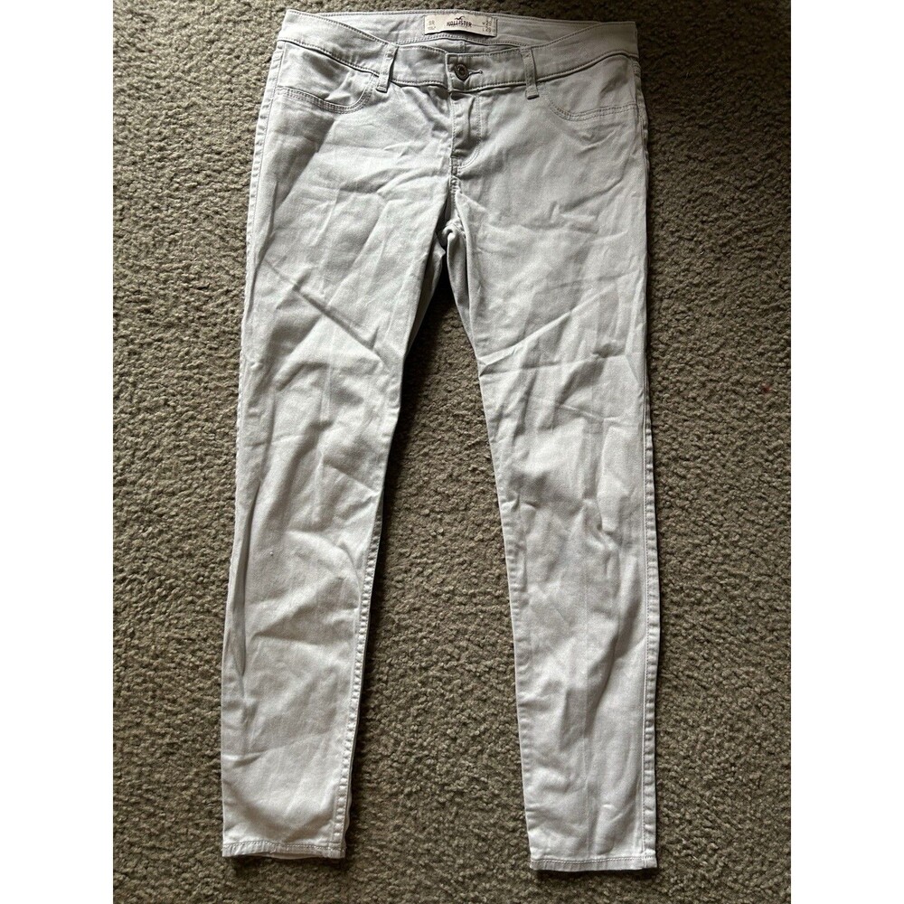 Women Hollister Super Skinny Stretch Light Gray Beige Jeans Pants Sz 9R W29 L29